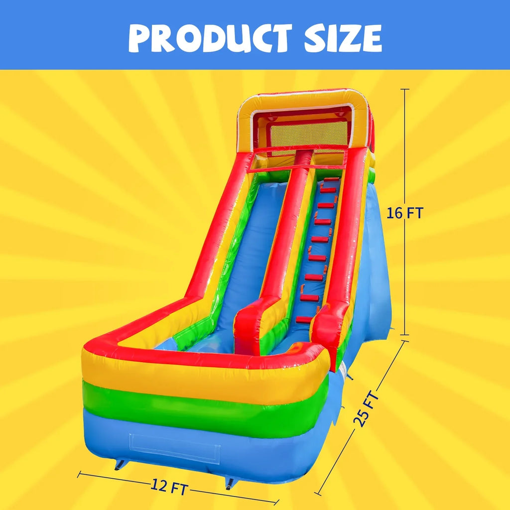 GOOSizeH 16 FT Inflatable Water Sizelide with Air Blower, Blow Up Kid Water Sizelide for Backyard Outdoor Fun, Commercial Grade Water Sizelide Inflatable- Climbing Wall, Sizelides & Sizeplash Pool