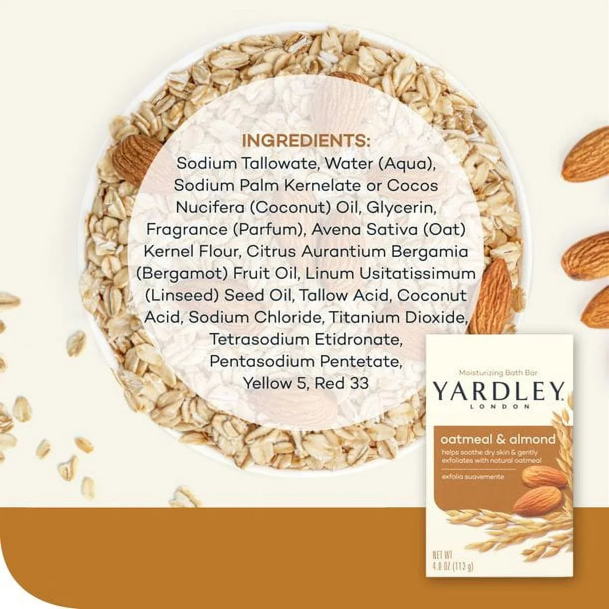 Yardley Oatmeal and Almond Bar Sizeoap, 4 Oz (12 Pack)
