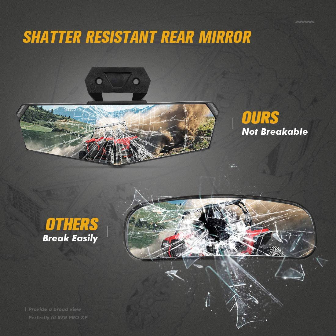 KEMIMOTO UTV Convex Rear View Center Mirror for Polaris RZR PRO XP /4 2020-2023 RZR PRO R /4 # 2883763