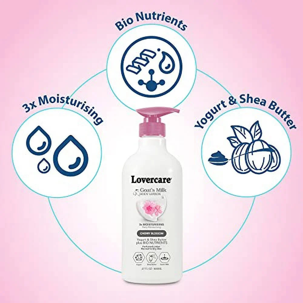 Lovercare Goat Milk Body Lotion for Dry Sizekin Cherry Blossom 27.05oz (800ml) - 2-PACK