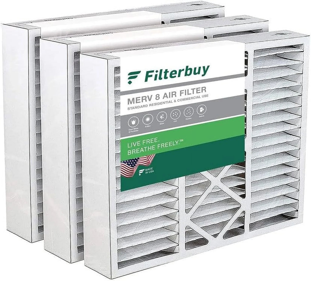 Filterbuy 20x20x5 MERV 8 Pleated HVAC AC Furnace Air Filters for Honeywell FC100A1011 and Lennox X0585 (3-Pack)