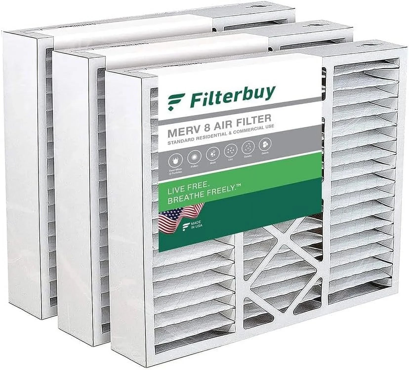 Filterbuy 20x20x5 MERV 8 Pleated HVAC AC Furnace Air Filters for Honeywell FC100A1011 and Lennox X0585 (3-Pack)
