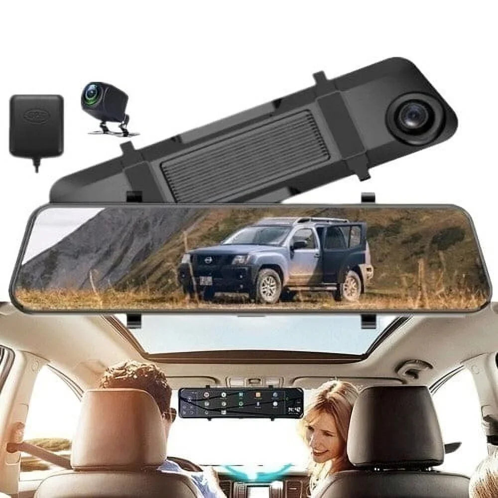 4K 12" Dash Cam Mirror GPSize WiFi Voice Control Car Rear View Backup Dual Camera