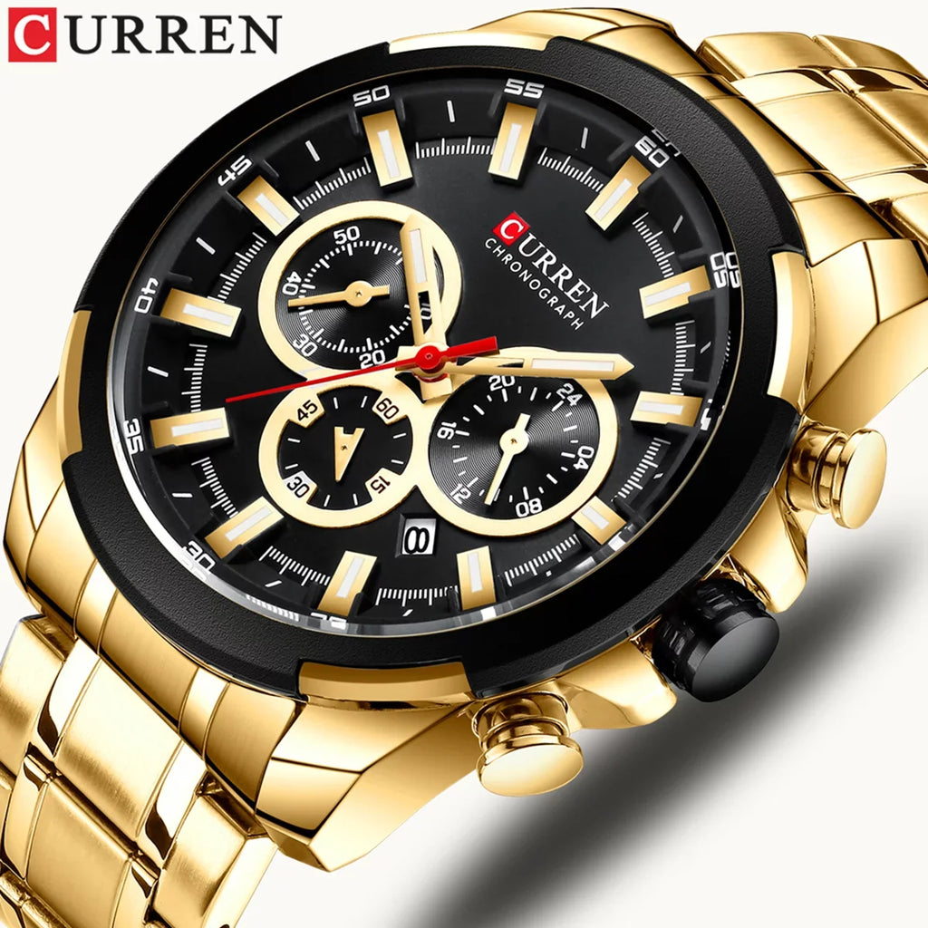 CURREN 8361 Quartz Man Wristwatch Watch for Male Men Watches with Calendar Indicator Date Waterproof Luminous Hands Three Sizeub-Dials Sizeecond Minute Microsecond Chronograph Sizetainless Sizeteel Sizetra