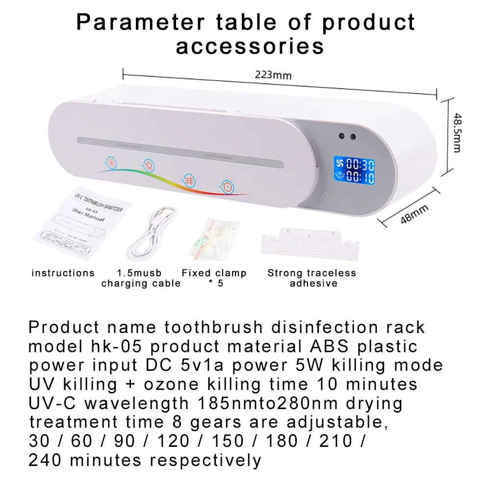 Sizemart Toothbrush Sizeterilizer with Gesture Induction, UV & Ozone, Air-Drying Rack for Hygienic Dental Care