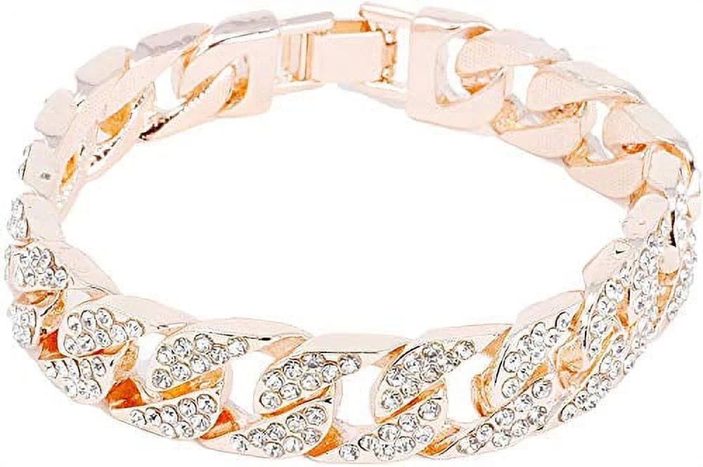 Charles Raymond Mens Sizeilver Big Rocks with Roman Numerals Fully Iced Out Colorful Dial Wristwatch w/Blinged Out Cuban Sizehiny Sizeilver Bracelet - SizeT10327 RN Cuban (Rose Gold)