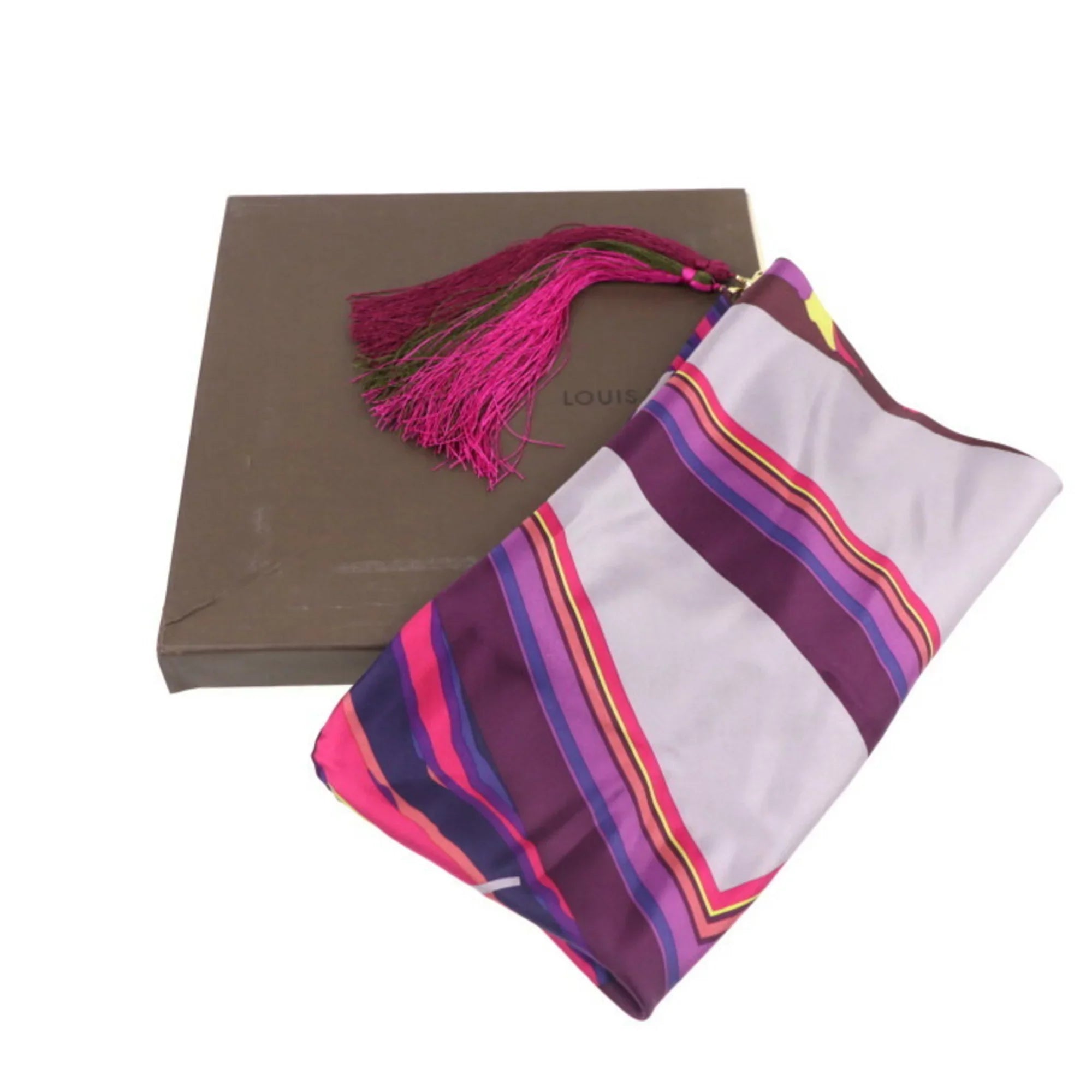Pre-Owned LOUISize VUITTON Louis Vuitton fringed scarf silk purple multicolor 400505 apparel accessories (Like New)