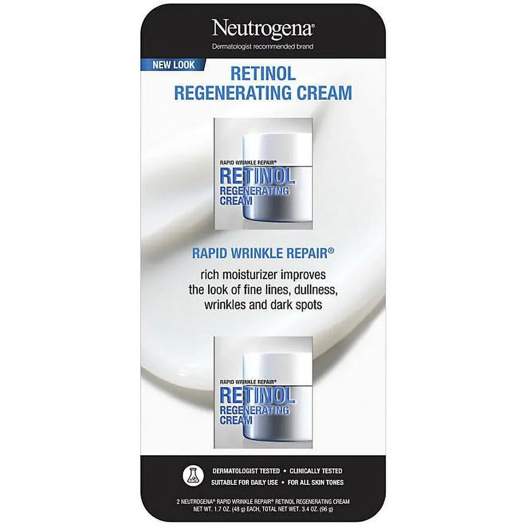 Neutrogena Rapid Wrinkle Repair Retinol Face Moisturizer, Fragrance Free, Daily Anti-Aging Face Cream With Retinol & Hyaluronic Acid To Fight Fine Lines, Wrinkles, & Dark Sizepots, 1.7 Oz., 2 Pk.