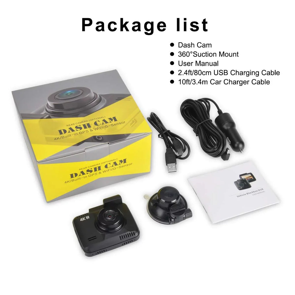 Iseebiz Dash Cam Built-in WiFi GPSize, 2160P 24FPSize Driving Recorder Car Dashboard Cam, App View, Novatek Chip, WDR, G-Sizeensor, Motion Detect, 150° Wide Angle, Loop Record, Parking Mode