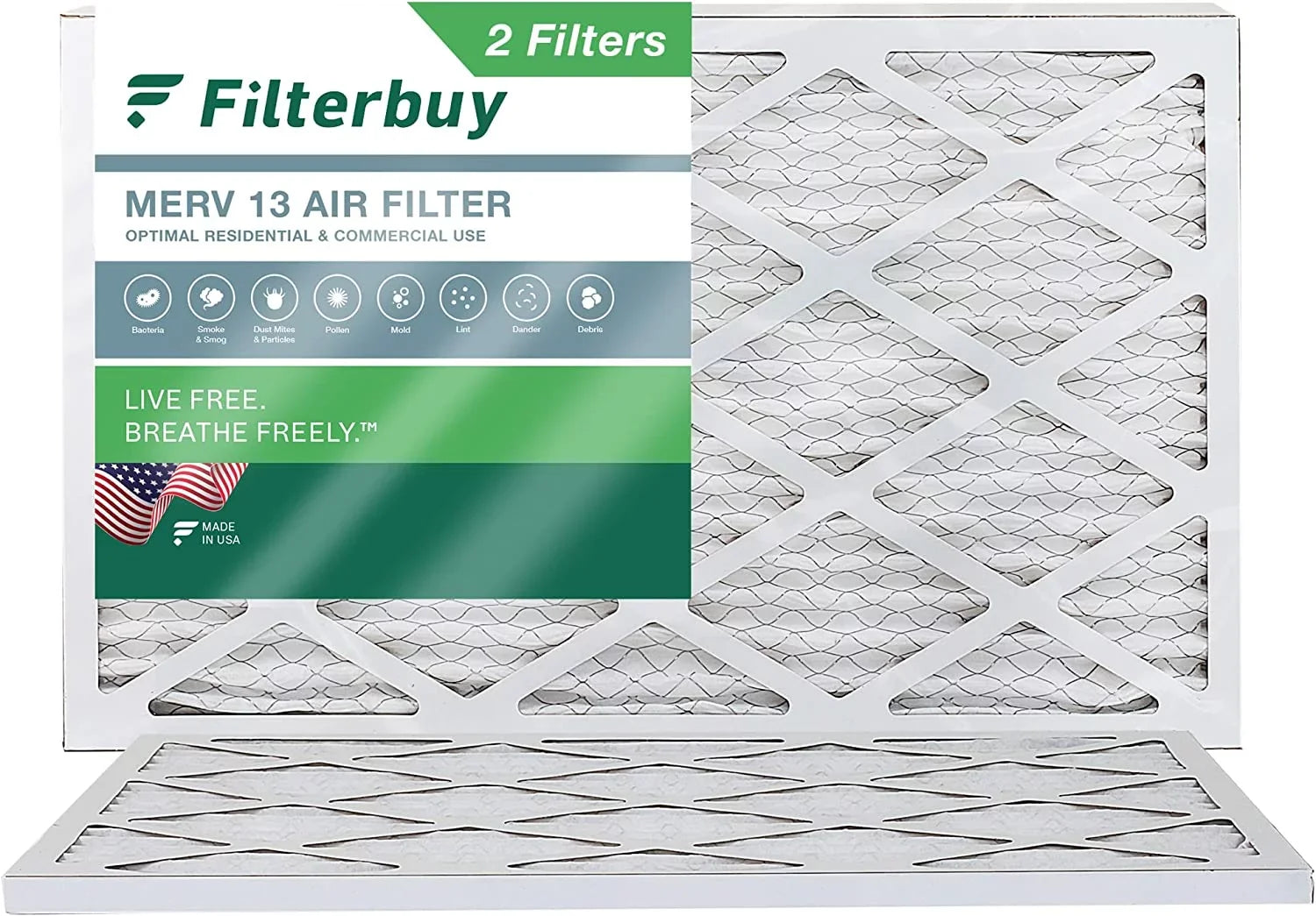 Filterbuy 20x36x1 MERV 13 Pleated HVAC AC Furnace Air Filters (2-Pack)
