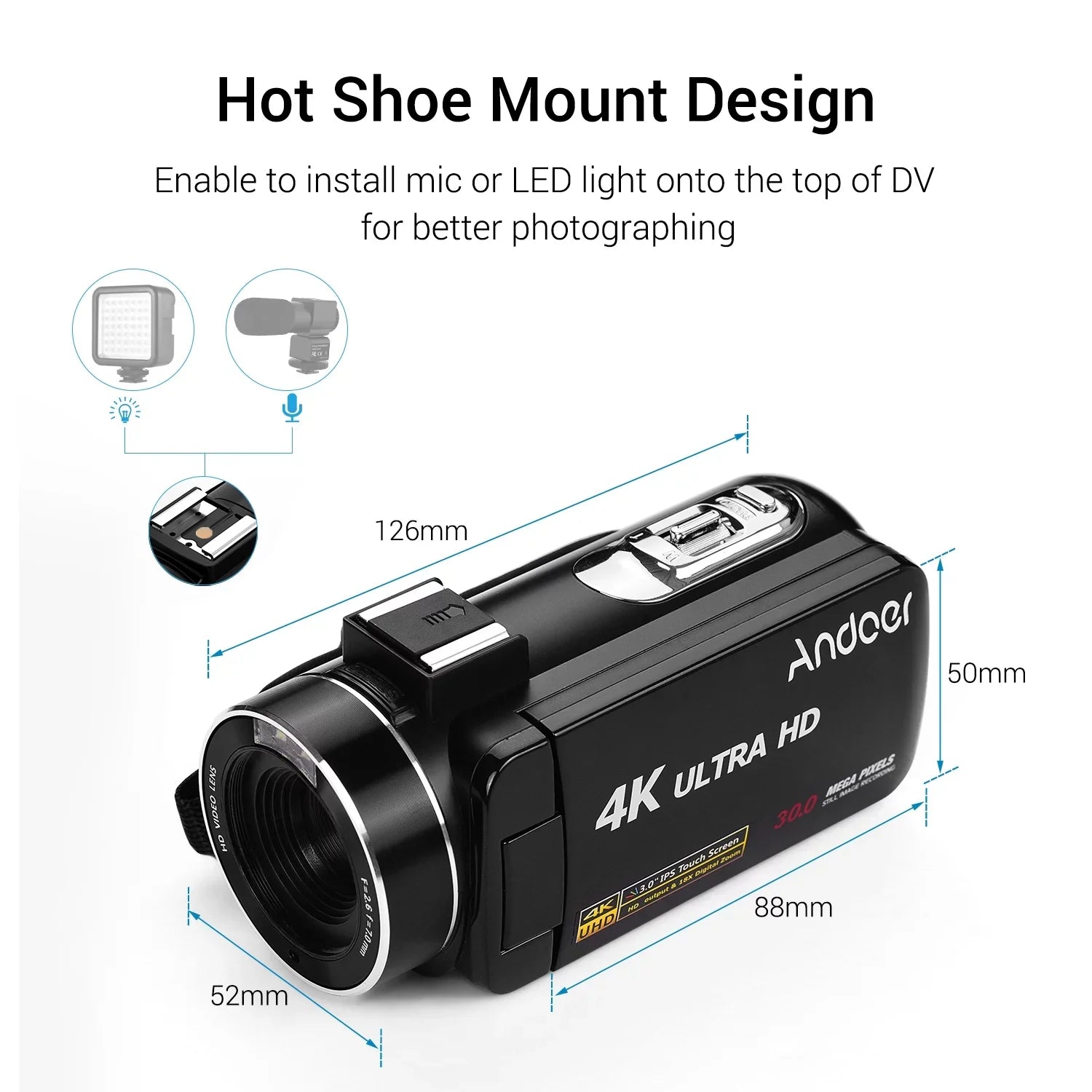 Andoer-2 Video Camera,Video Camera 4K Handheld DV 3.0 Inch IPSize Camera 3.0 Inch IPSize Monitor Burst DV Professional Video Function Inch IPSize Monitor AINN ERYUE