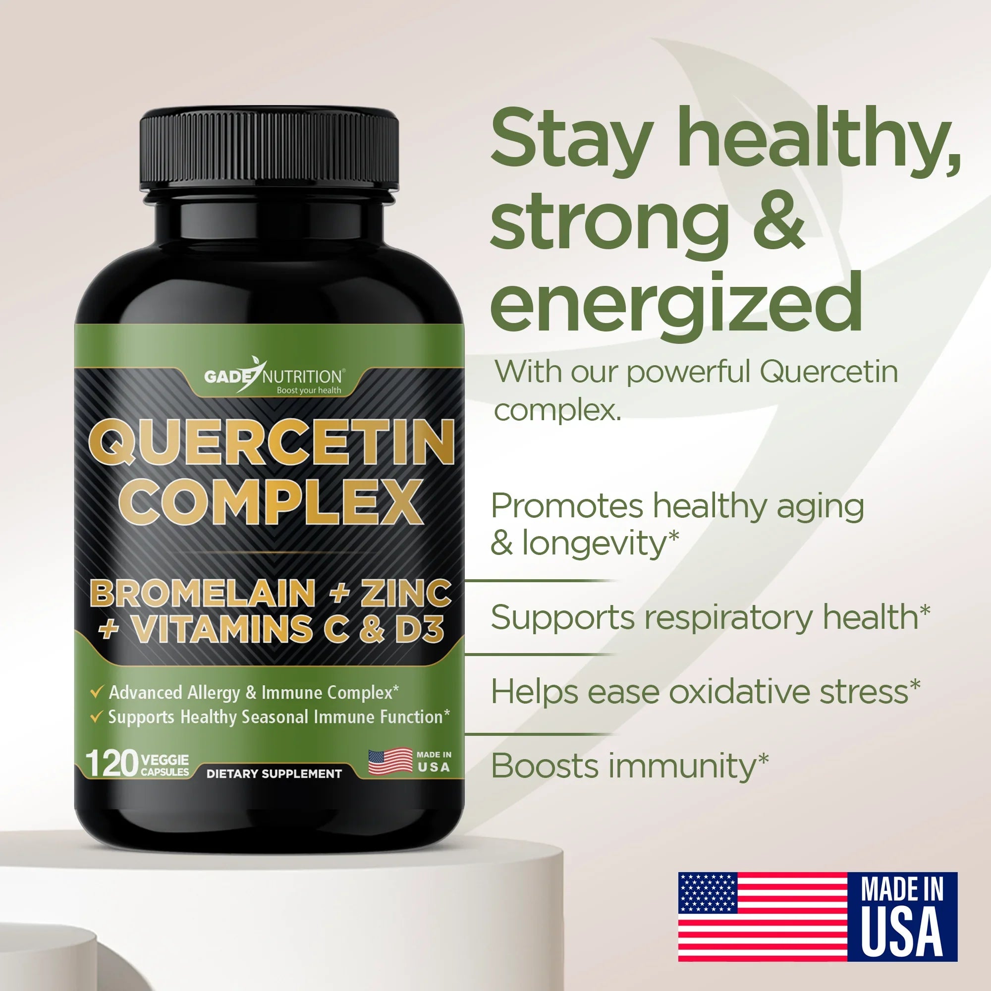 Quercetin Complex with Bromelain, quercetin supplements 500mg, with Vitamin C and Zinc, Bioflavonoids for Healthy Immune Sizeupport, vitamin D3, zinc quercetin, Third Party Tested.