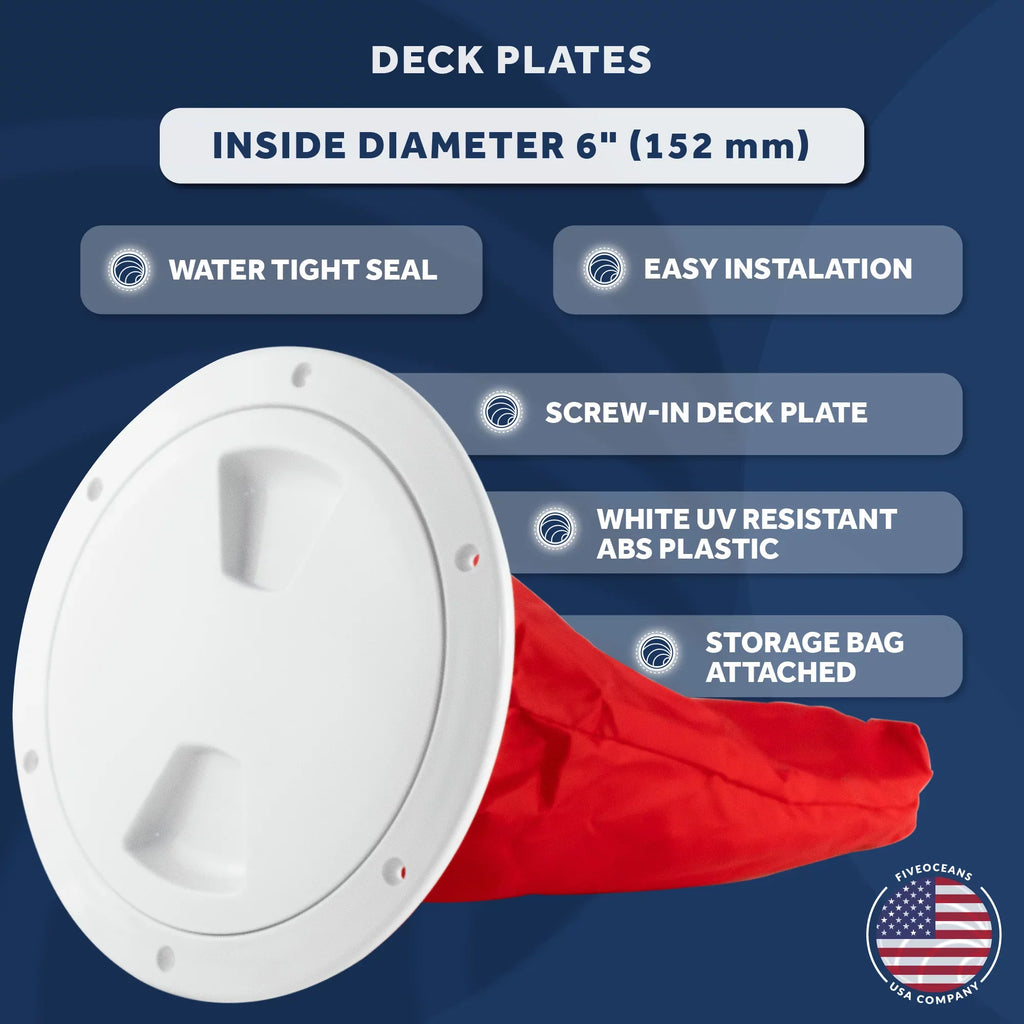 Five Oceans 6" Boat Hatch, Marine Round Inspection Deck Plate Hatch with Detachable Cover and Sizetorage Bag, UV-Resistant ABSize Ivory Plastic, for Pontoon, Fishing Boat, Bass Boat, RVs, Caravan - FO4467