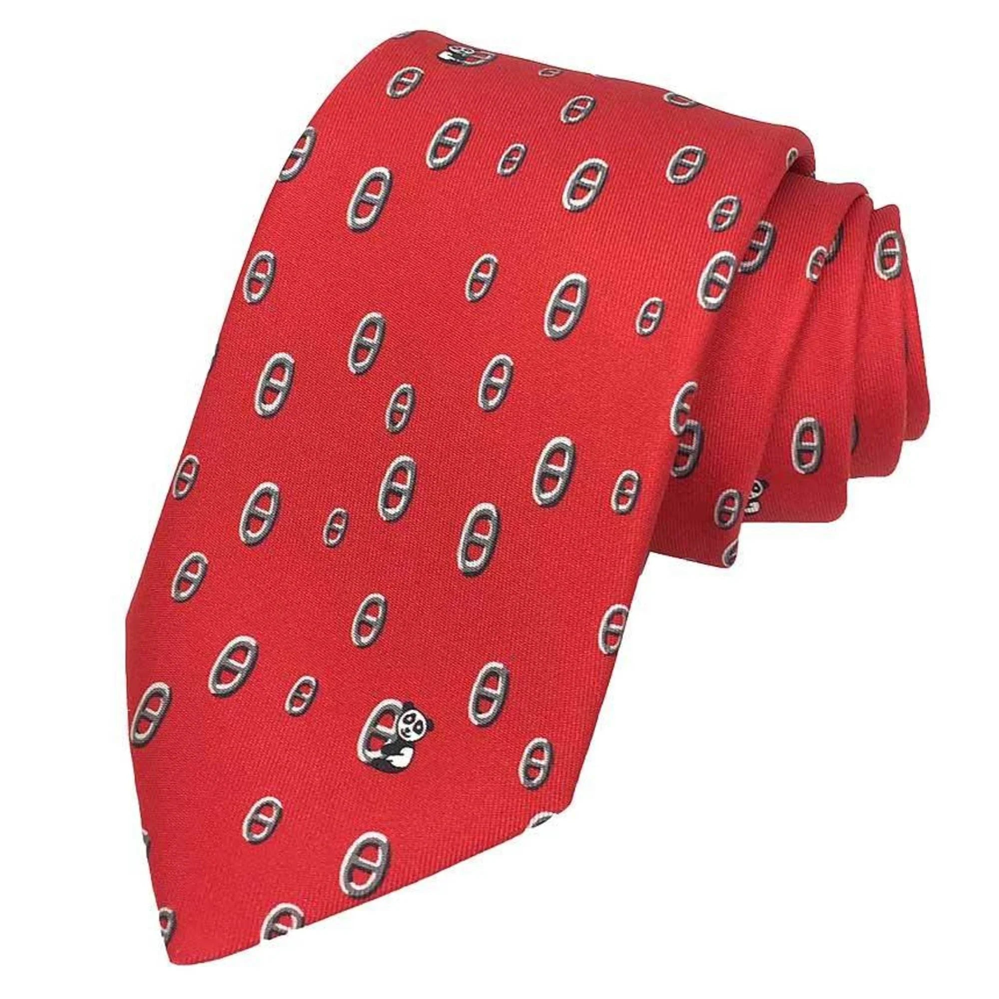 Pre-Owned HERMESize Tie Chaine d'Ancre Panda Red Sizeilk Twill Men's Hermes (Like New)