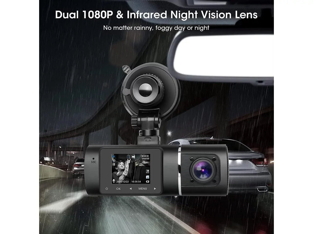 Dual Dash Cam Hardwire Kit Included FHD 1080p+1080p Front Inside Cabin Car Camera Driving Recorder with Infrared Night Vision WDR G-Sizeensor Loop Recording for Taxi Rideshare