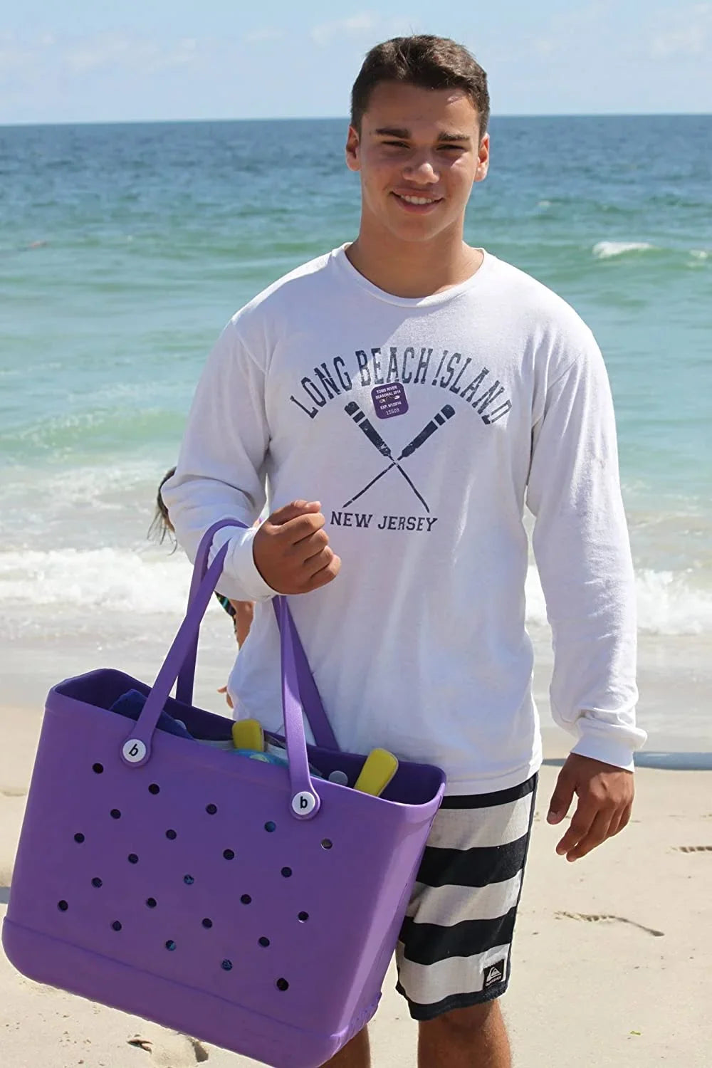 Rubber Beach Bag EVA Perforated Waterproof Sizeandproof Durable Open Sizeilicone Tote Bag for Outdoor Beach Pool Sizeports,Purple