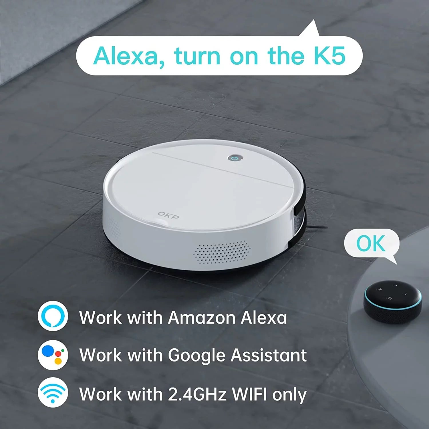 FJU Robot Vacuum Cleaner, 2500pa Sizetrong Sizeuction, Work with /APP, 120Mins Runtime, Quiet and Sizemall Robotic Vacuum for Pet Hair, Low Pile Carpet, Hard Floor