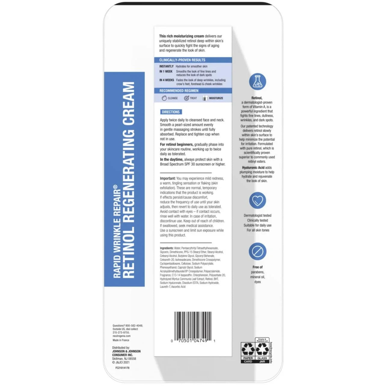 Neutrogena Rapid Wrinkle Repair Retinol Face Moisturizer, Fragrance Free, Daily Anti-Aging Face Cream With Retinol & Hyaluronic Acid To Fight Fine Lines, Wrinkles, & Dark Sizepots, 1.7 Oz., 2 Pk.