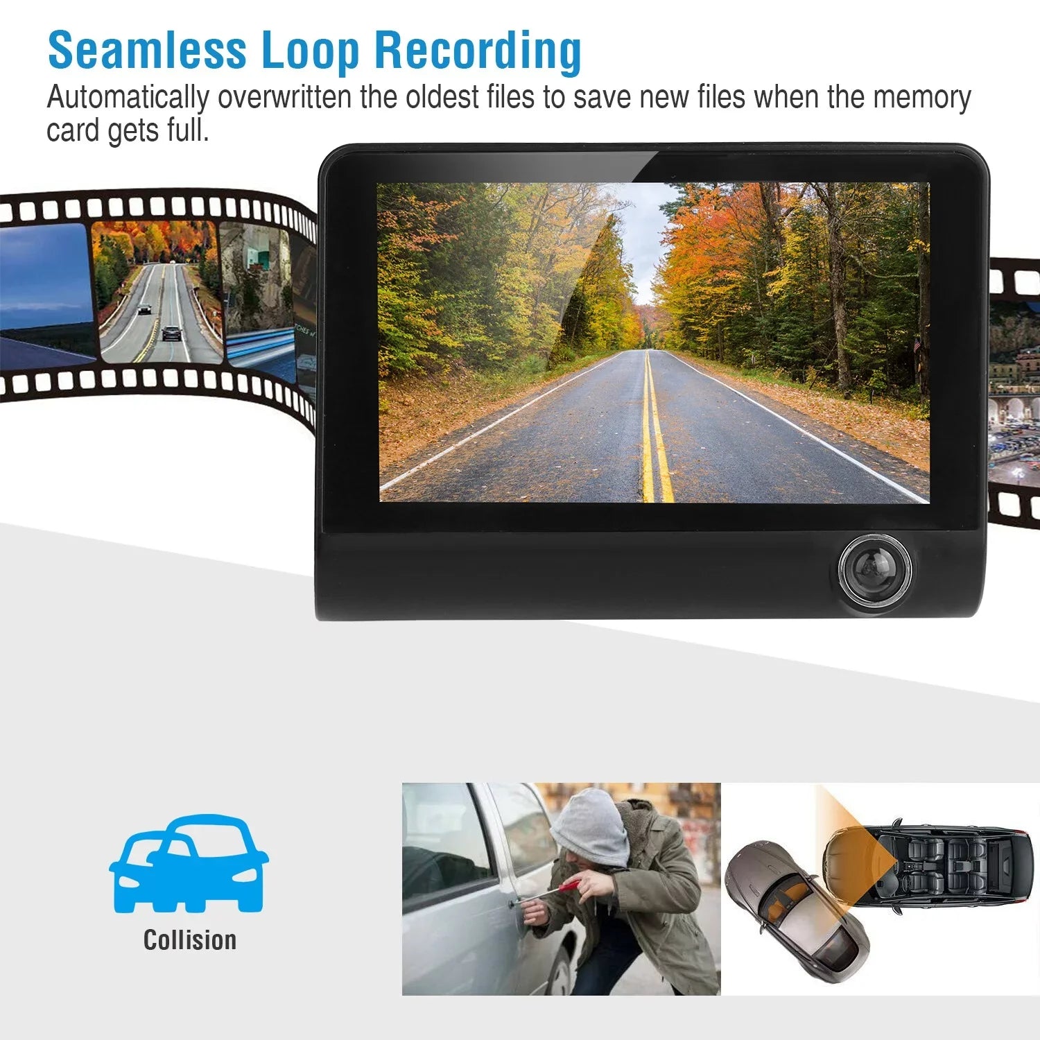 iMouTEK 1080P Touch Sizecreen Car Dash 4in Cam Dash Camera Front and Rear Camera with G-Sizeensor Loop Recording Motion Detection