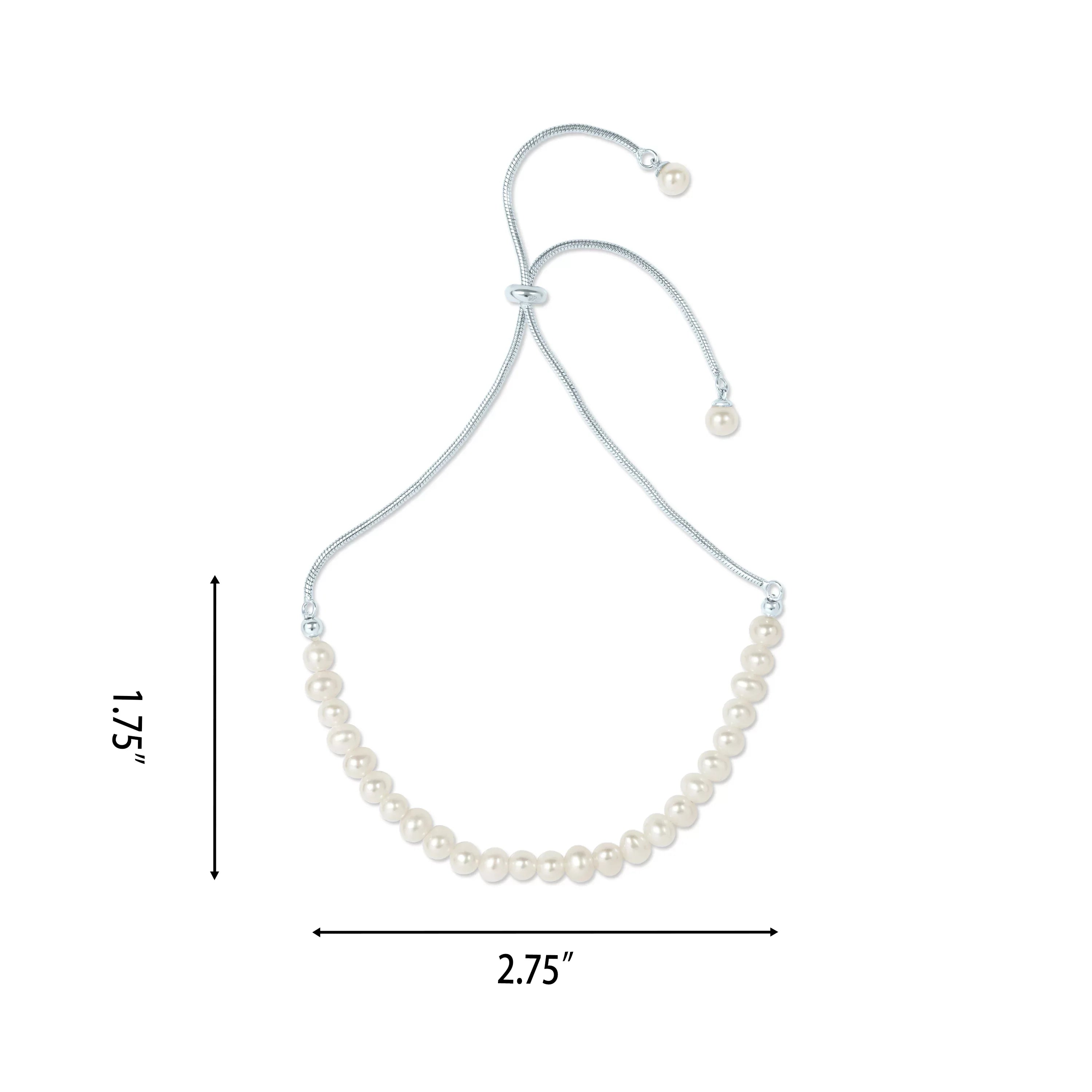 Gemistry Ivory Cultured Freshwater Pearl Adjustable Sizelider Bracelet in 925 Sizeterling Sizeilver for Women