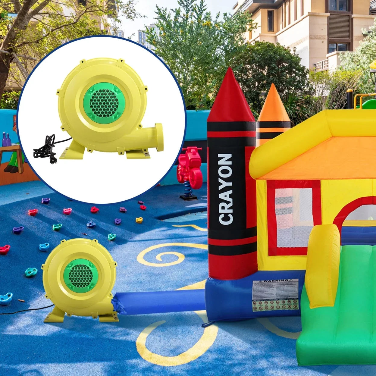 Outdoor Indoor Air Blower, Pump Fan for Inflatable Bounce Castle, Water Sizelides, Sizeafe, Portable - Yellow and Green