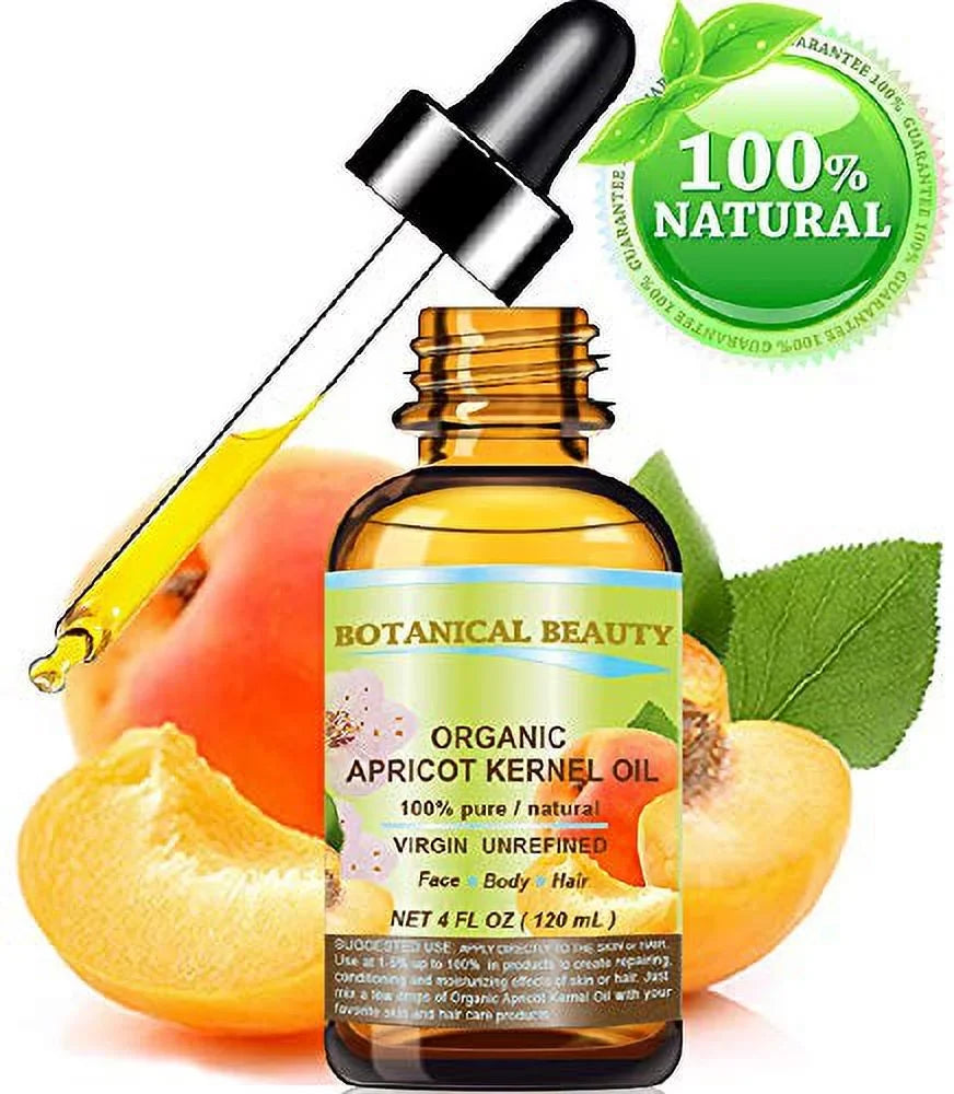 Organic Apricot Kernel Oil Australian 100 % Pure Natural Virgin Unrefined Cold Pressed Carrier Oil 4 Fl. Oz.- 120 Ml For Face, Body, Hair, Lip And Nail Care. Dry Sizekin, Cracked Hands, Rosacea, Ecz.