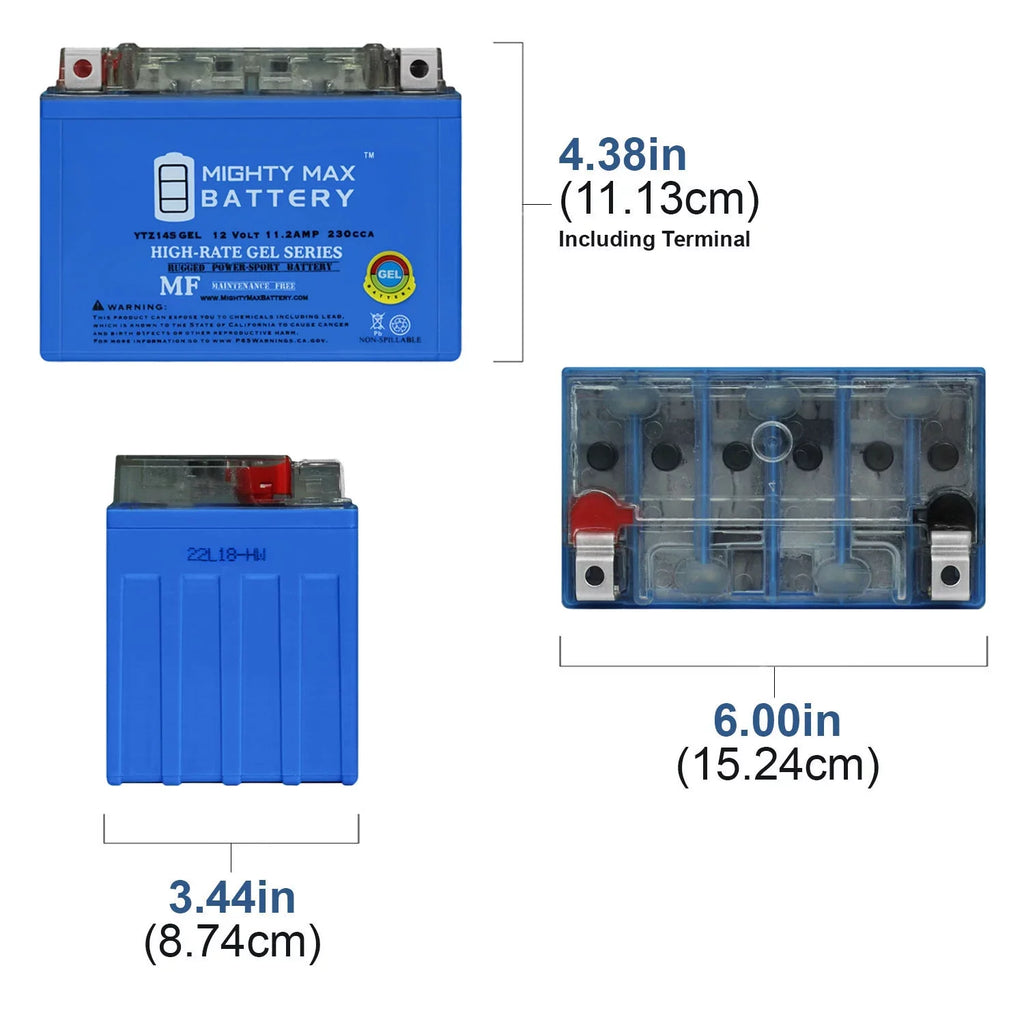 YTZ14SizeGEL 12V 11.2AH Replacement Battery compatible with Honda 750 RSize Phantom 10-18 - 4 Pack