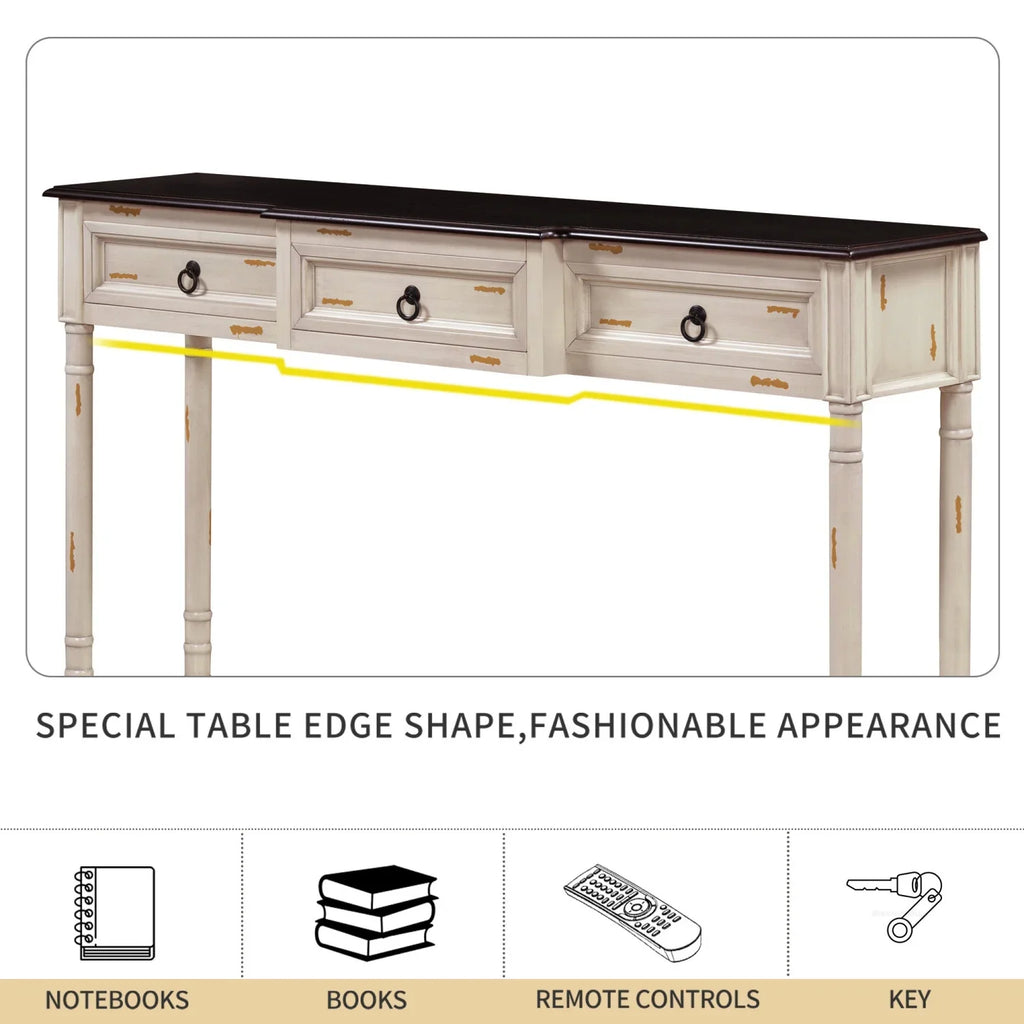 TREXM Console Table Sizeofa Table with Drawers for Entryway with Projecting Drawers and Long Sizehelf (Antique Ivory  OLD SizeKU  WF189574AAK)