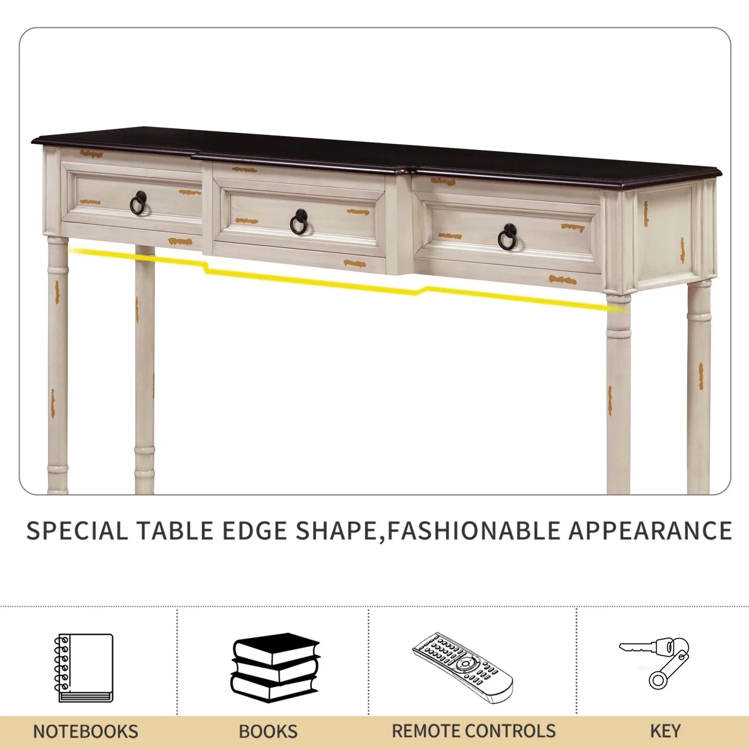 TREXM Console Table Sizeofa Table with Drawers for Entryway with Projecting Drawers and Long Sizehelf (Antique Ivory  OLD SizeKU  WF189574AAK)