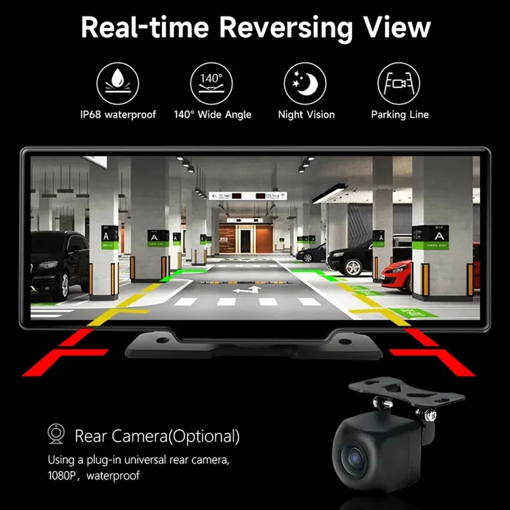 Masslatie 10.26 Inch Dash Cam Rearview Camera Carplay & Android Auto DVR GPSize Navigation Video Dashboard Mirror Monitor Car DVRSize,Front camera