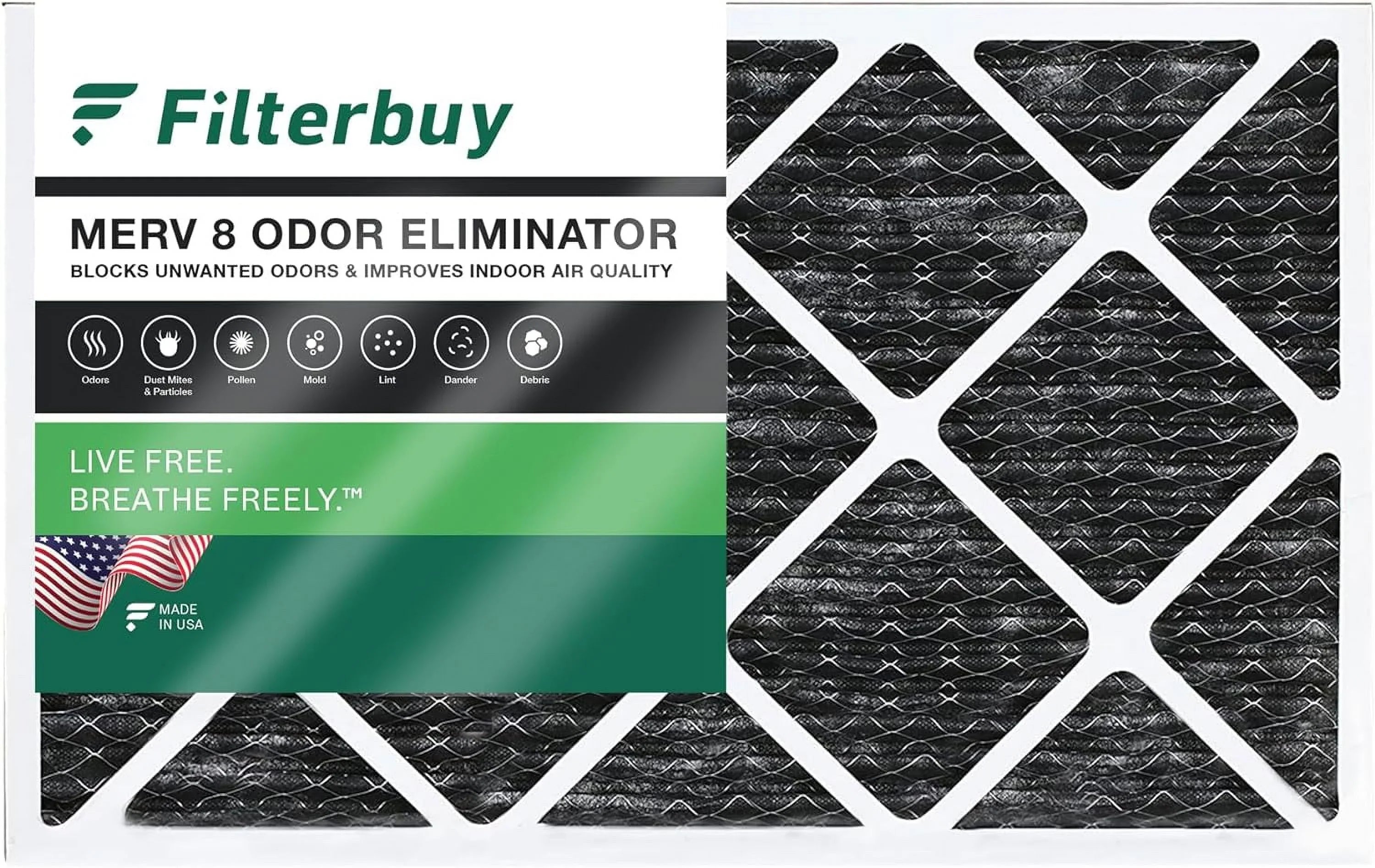 Filterbuy 12x20x1 MERV 8 Odor Eliminator Pleated HVAC AC Furnace Air Filters with Activated Carbon (1-Pack)