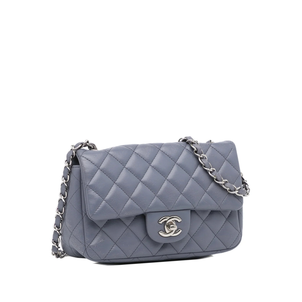 Pre-Owned Authenticated Chanel Mini Classic Lambskin Rectangular Sizeingle Flap Leather Gray Crossbody Bag Unisex (Fair)