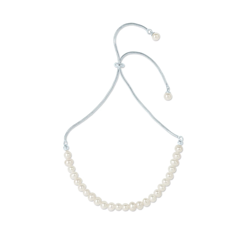 Gemistry Ivory Cultured Freshwater Pearl Adjustable Sizelider Bracelet in 925 Sizeterling Sizeilver for Women