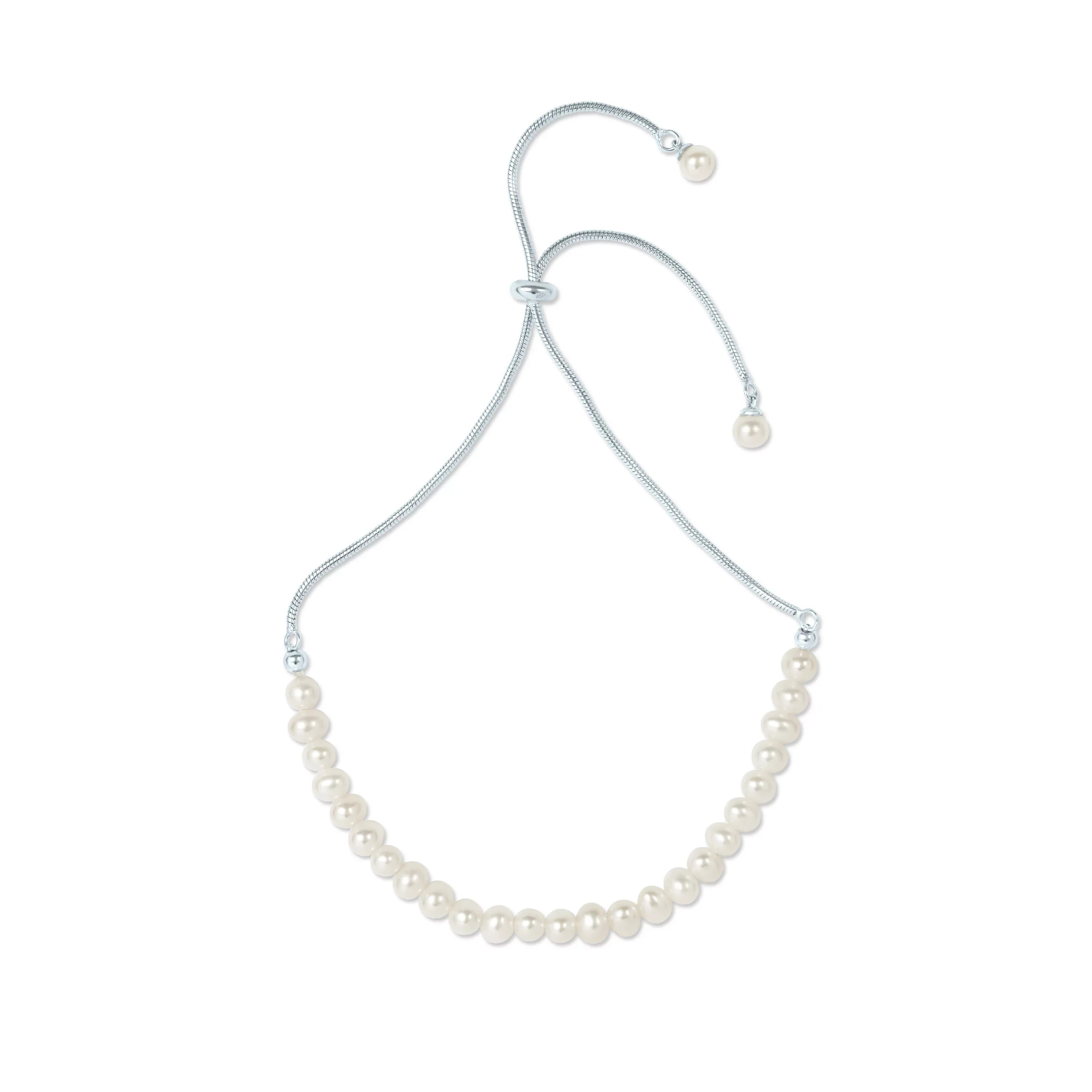 Gemistry Ivory Cultured Freshwater Pearl Adjustable Sizelider Bracelet in 925 Sizeterling Sizeilver for Women