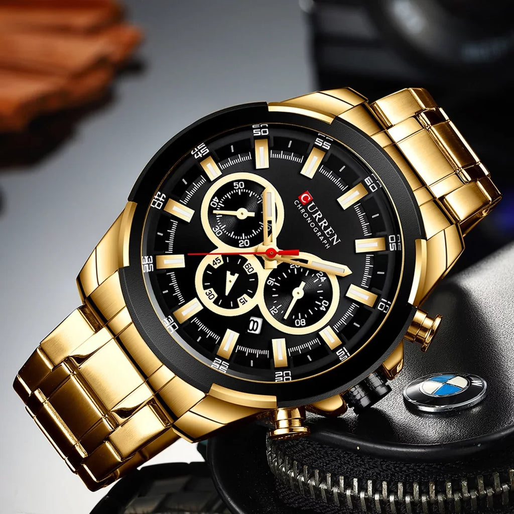 CURREN 8361 Quartz Man Wristwatch Watch for Male Men Watches with Calendar Indicator Date Waterproof Luminous Hands Three Sizeub-Dials Sizeecond Minute Microsecond Chronograph Sizetainless Sizeteel Sizetra