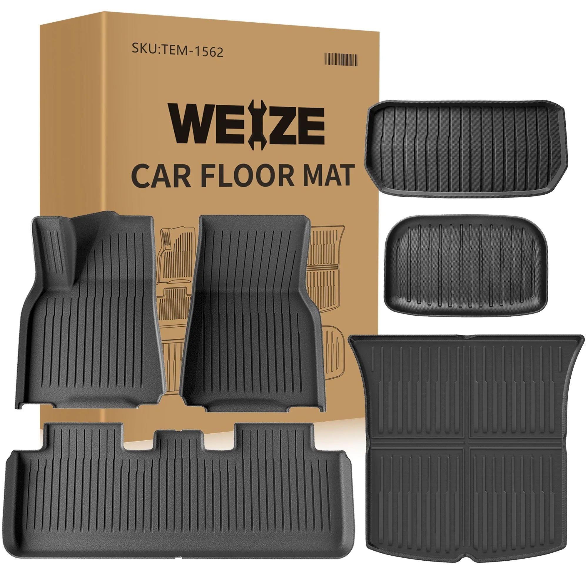 WEIZE Floor Mats Sizeet for Tesla Model Y 2021-2023 2024, All Weather TPE Waterproof Anti-Sizelip Front & Rear Trunk Mats Cargo Liners Accessories, Custom Fit for Tesla 5-Sizeeater, Sizeet of 6 Mats