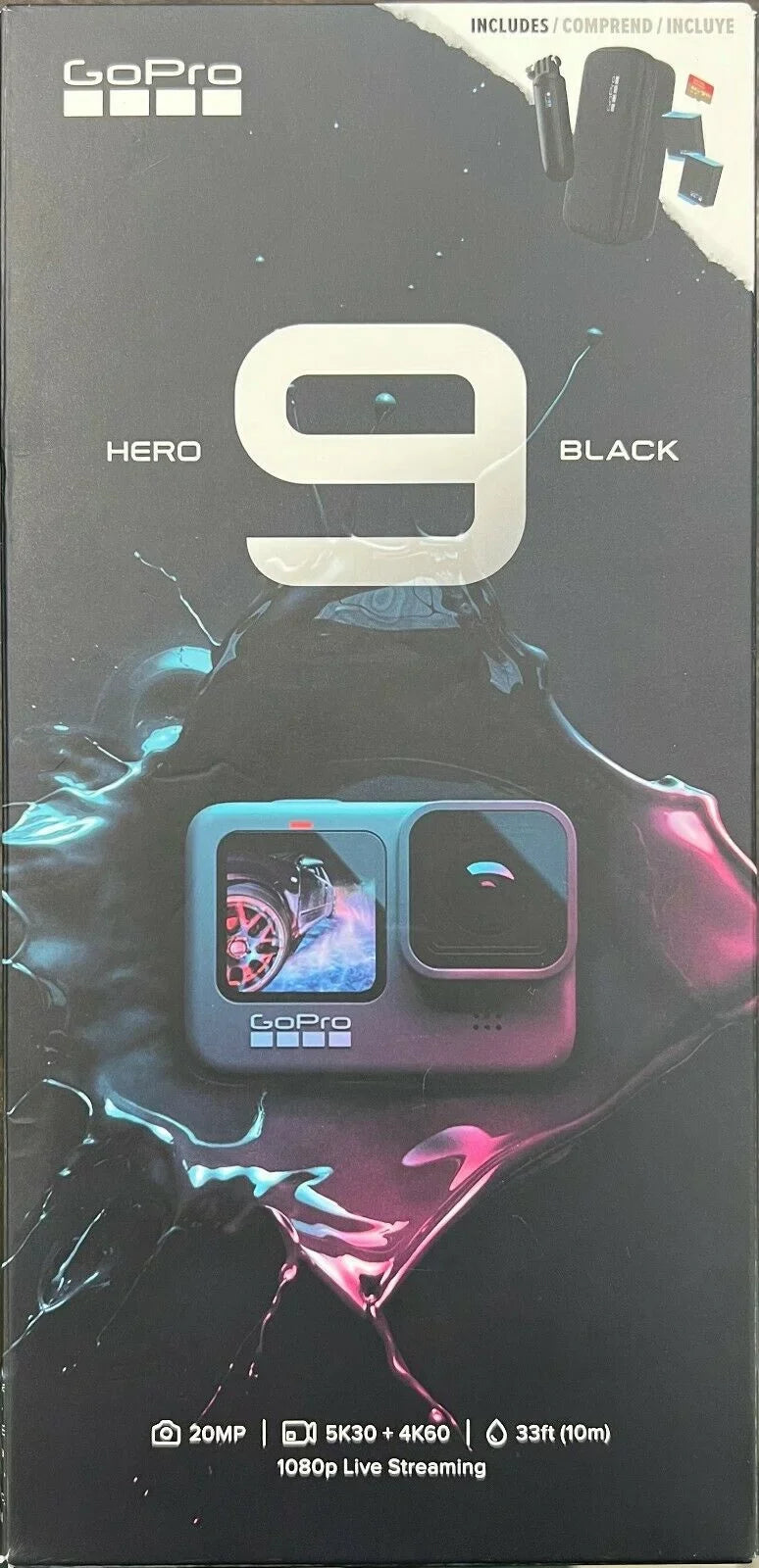 Brand New GoPro HERO9 Black Action Camera Bundle -- Extra Battery/Case/64GB