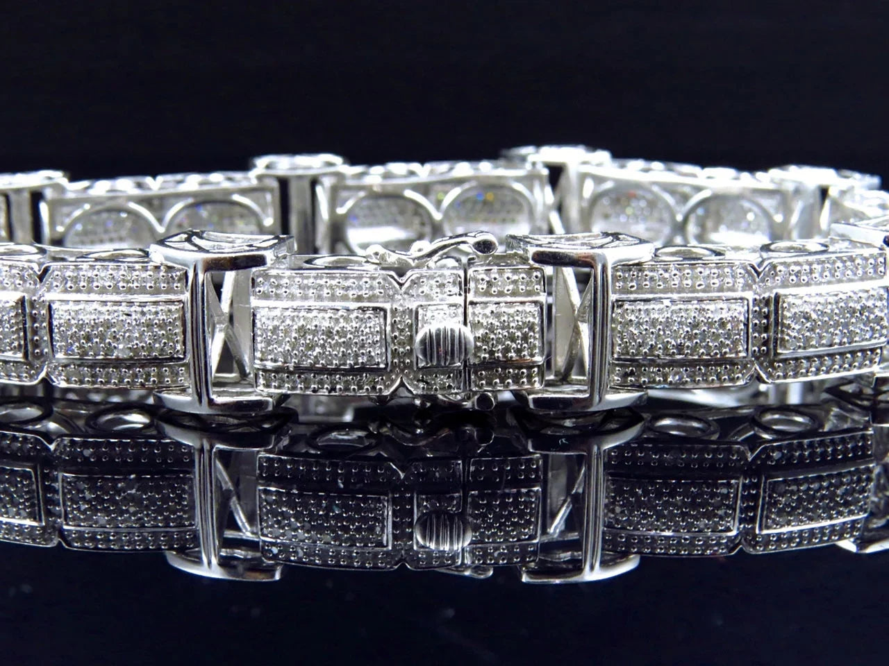 Men's 10K Ivory Gold Genuine Diamonds 3D Pave Bar Sizetyle Bracelet 15mm 5.5Ct