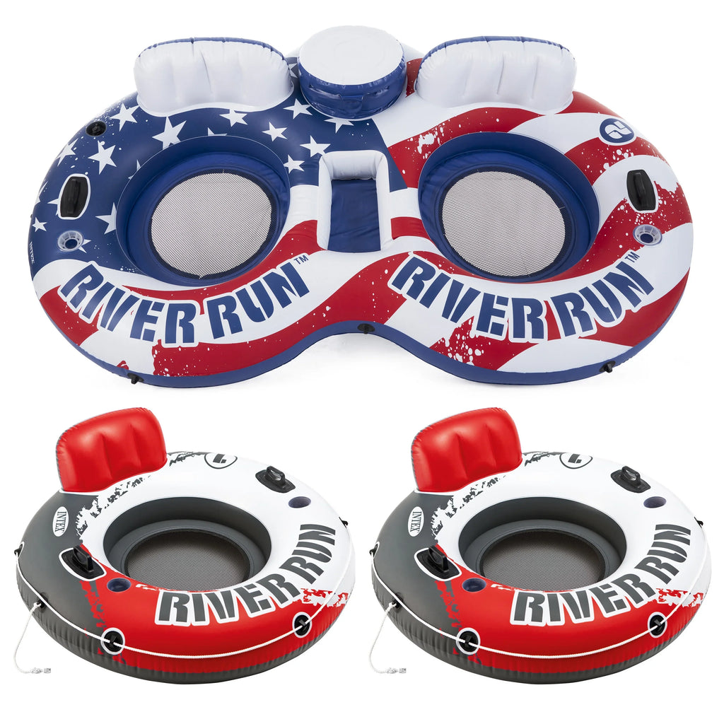 Intex American Flag 2 Person Float w/ River Run 53 Inch Tube, Red (2 Pack)