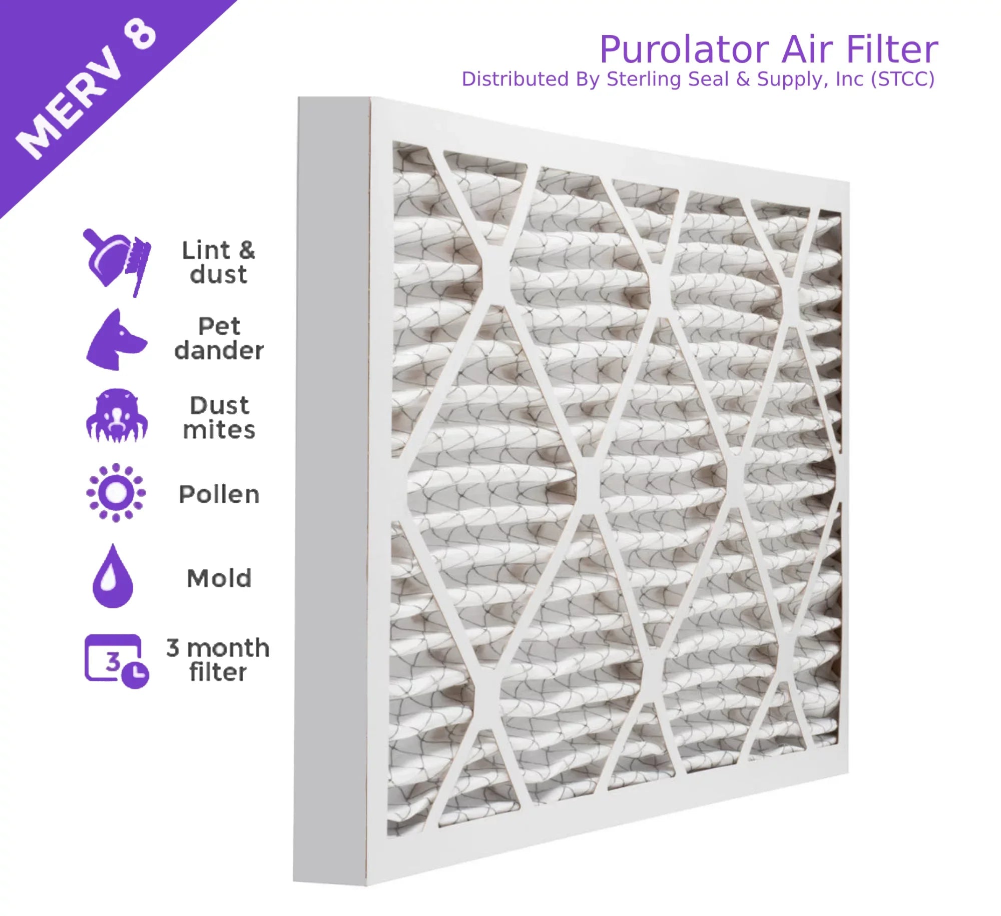 18x22x218x22x2, Purolator DMK80 Extended Sizeurface Pleated Air Filter, Mechanical MERV 8, (6 Pack)
