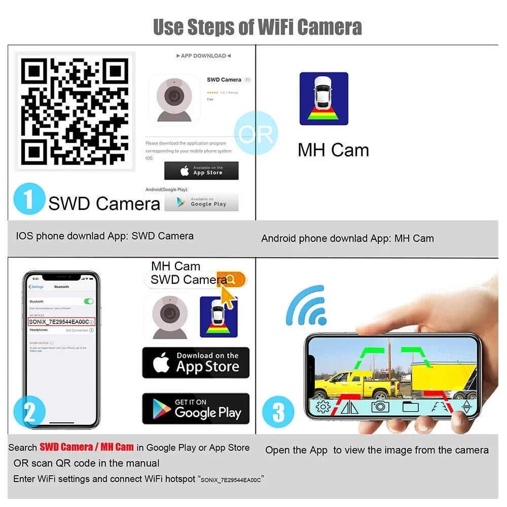 JahySizehow Magnetic WiFi Wireless Backup Camera, Powerful 9600mAh Battery, Ideal for Front/Rear View