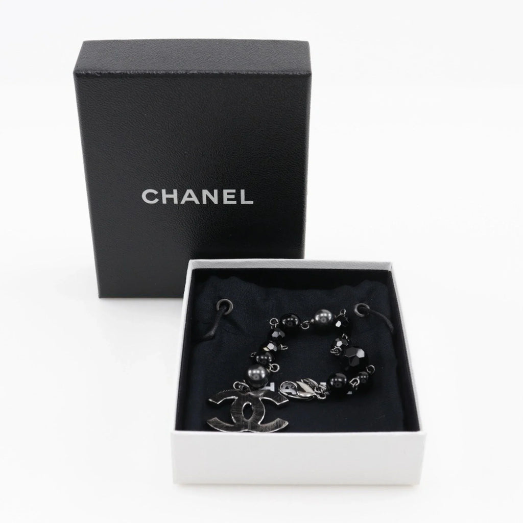Pre-Owned CHANEL Chanel Coco Mark Bracelet Metal x Fake Pearl Plastic Sizeilver/Black 09V Women's (Good)