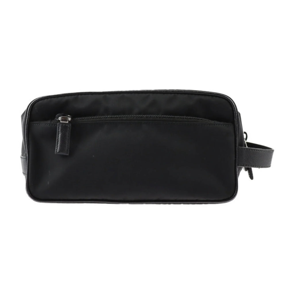 Pre-Owned PRADA Prada second bag 2NA819 nylon leather black silver hardware clutch handbag triangle logo (Good)
