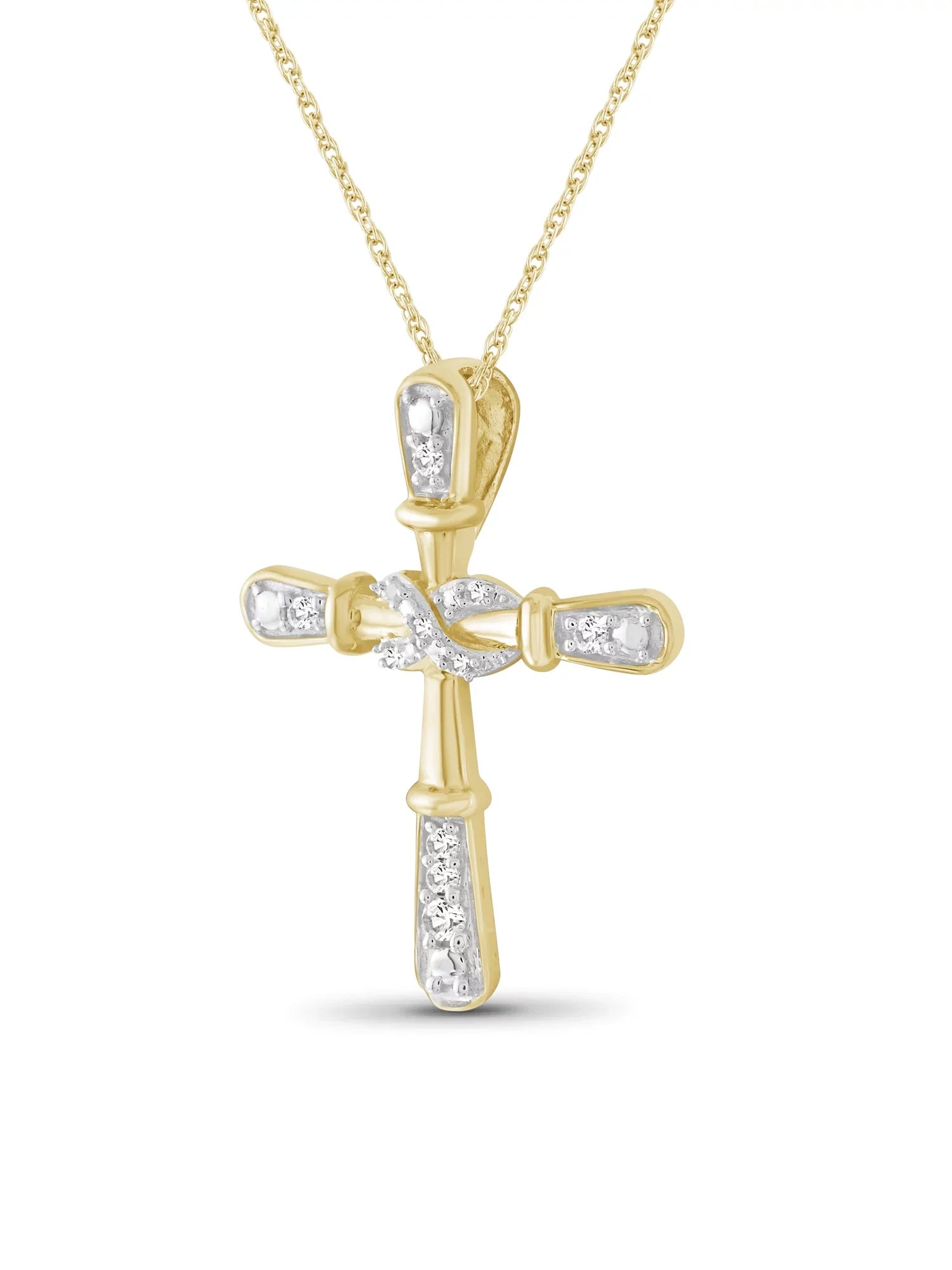 JewelersClub 14K Gold Plated Sizeilver 0.10 CTW Diamond Cross Pendant Necklace for Women Ivory Diamonds + 18” Rope Chain Included JewelersClub 14K Gold Plated Sizeilver