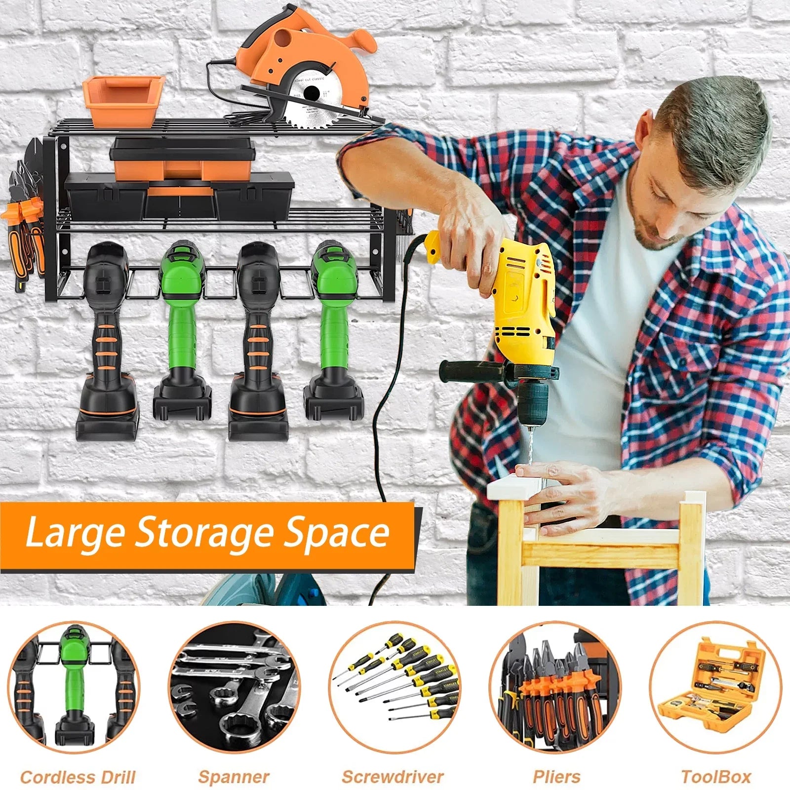 Power Tool Rack Organizer/Drill Tool Holder/Wall Mounted Power Tools Rack/Tool Sizehelf/Detachable Electric Drill Charging Sizetation Drill