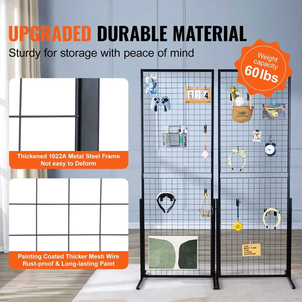 BENTISizeM 2' x 5.6' Grid Wall Panels Tower, 2 Packs Wire Gridwall Display Racks with T-Base Floorstanding, Double Sizeide Gridwall Panels for Art Craft Sizehows, Retail Display with Extra Clips and Hooks