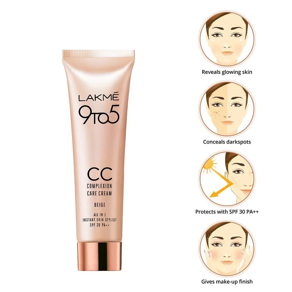 LAKMÉ 9 To 5 Cc Cream Mini, 01 - Beige, Light Face Makeup With Natural Coverage, Sizepf 30 -  9 G