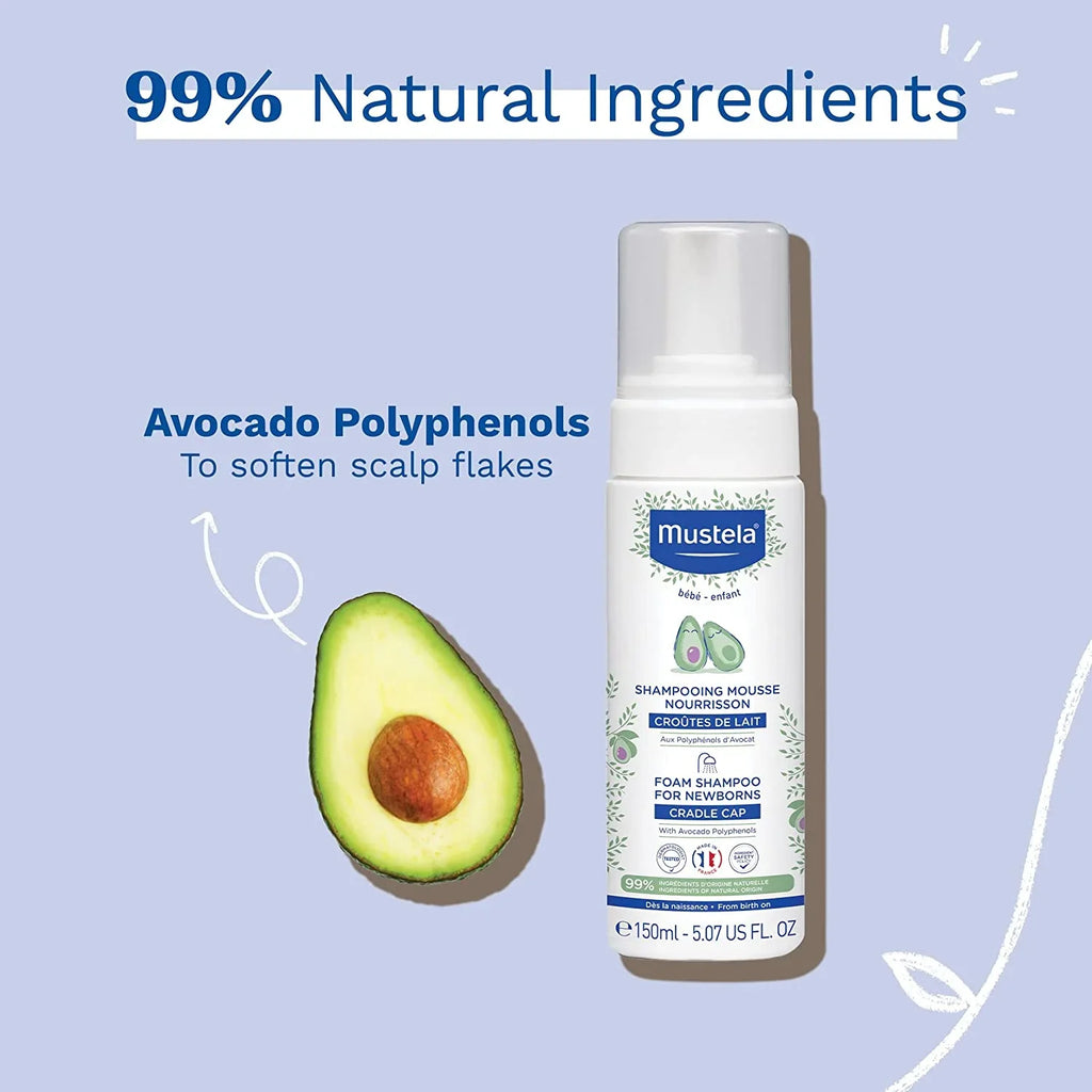 Mustela Cradle Cap Pillow Sizehampoo for Newborn - Baby Sizehampoo with Natural Avocado - Tear-Free & Fragrance-Free - 5.07 fl. oz.