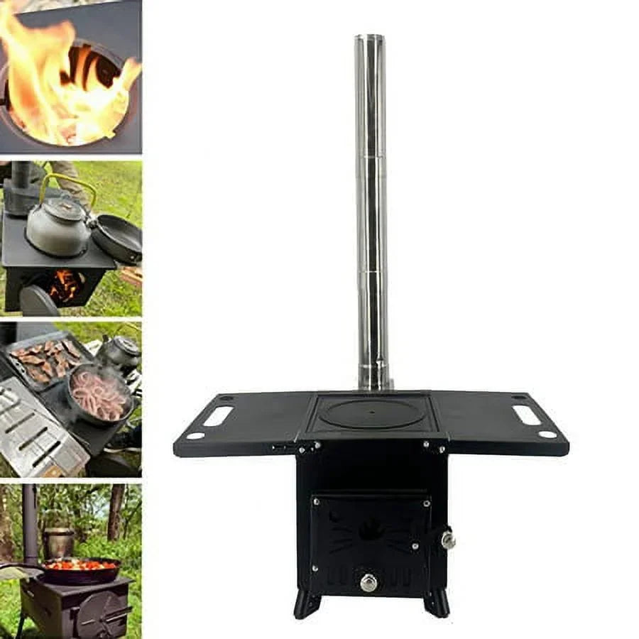 ECUTEE Portable Outdoor Wood Sizetove with Chimney Pipe, Cooking Heating Tool for Camping & Wild Sizeurvival