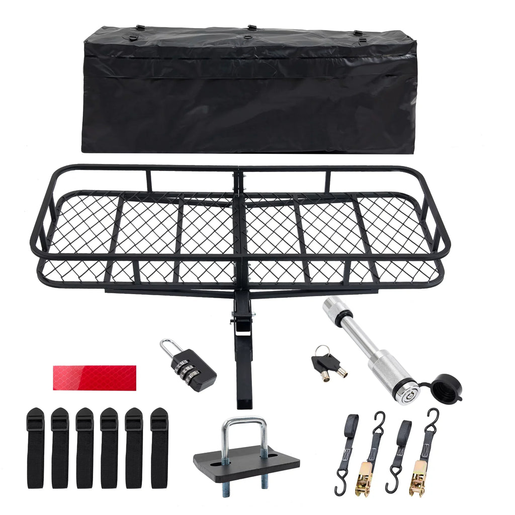 60" x 24" x 6" Hitched Mounted Folding Cargo Basket with a 500 lb Capacity for Car SizeUV Truck Trailer, Black